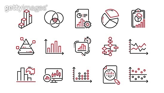 Charts and graphs line icons. Infochart, Block diagram and Algorithm ...