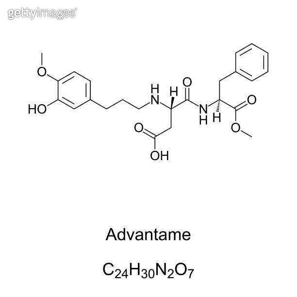Advantame, sugar substitute, chemical formula and skeletal structure