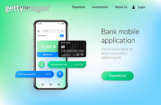Banking app landing page. Mobile payment and financial account ...