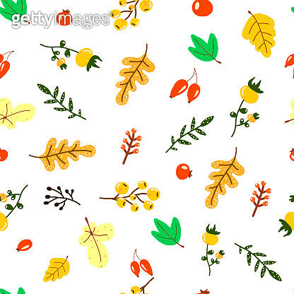 Vector hand drawn pattern with autumn elements contours foliage ...