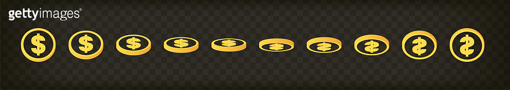 Golden money set. Set of rotating gold coins. 이미지 (1337721485) - 게티이미지뱅크