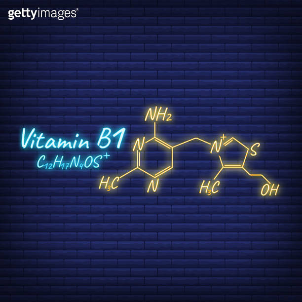 Vitamin B1 Label and Icon glow neon style. Vector Illustration isolated ...