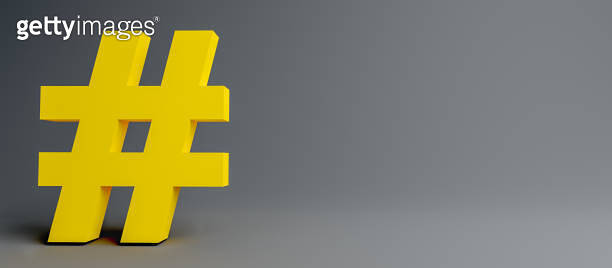 Hashtag Concept. Grey background banner with copy space and large ...