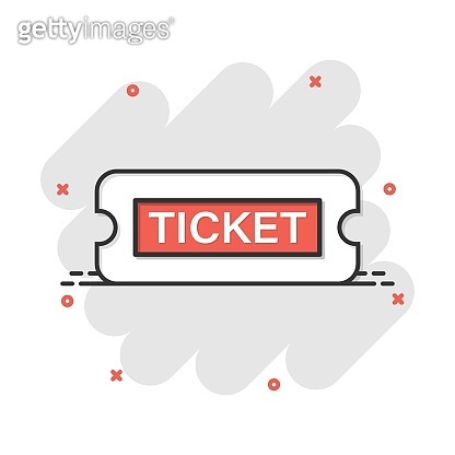 Cinema ticket icon in comic style. Admit one coupon entrance vector ...