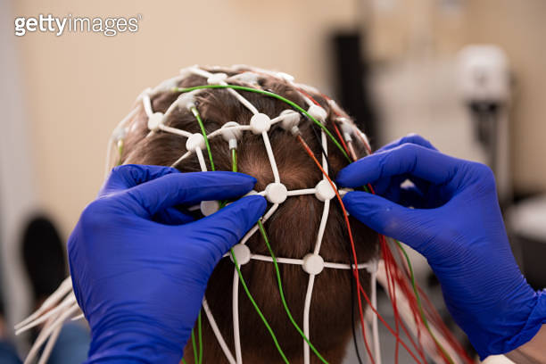 Patient brain testing using encephalography at medical center ...
