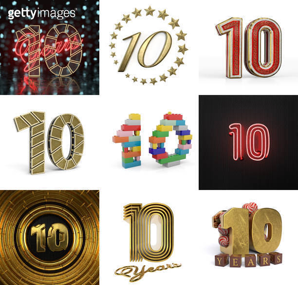 Set of golden digit from ten to ninety, decorated with a circle of ...