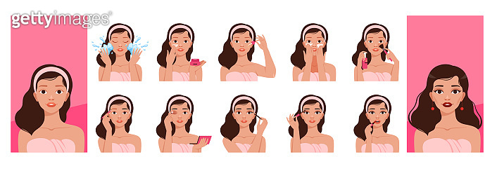 Girl skin cleaning. Makeup everyday routine processes pretty woman ...
