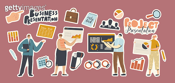 User Analysis Sticker Set of Stickers Business Project Presentation. Businesspeople ...