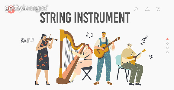Characters Playing Music Landing Page Template. Musicians with Stringed ...