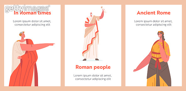 Ancient Rome Citizen Cartoon Posters. Male Female Character in Tunic ...