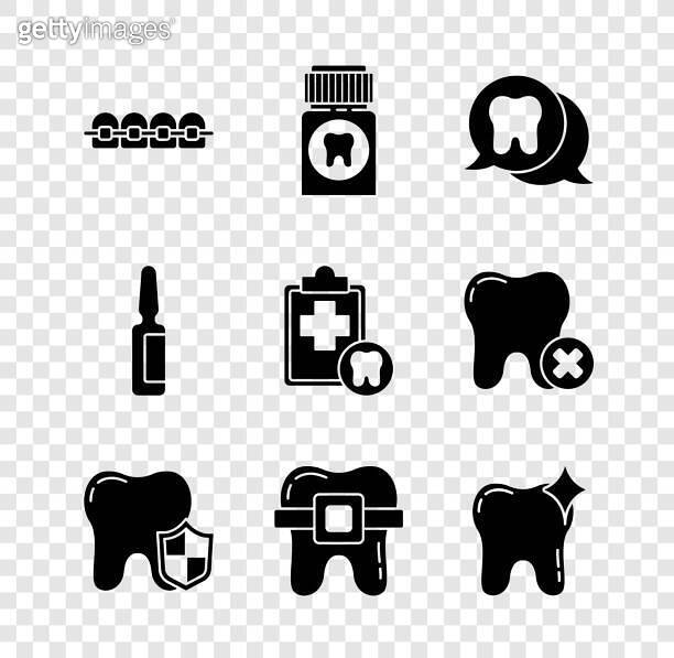 Set Teeth with braces, Painkiller tablet, Tooth, Dental protection