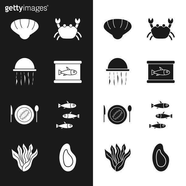 Set Canned fish, Jellyfish, Scallop sea shell, Crab, Served cucumber on