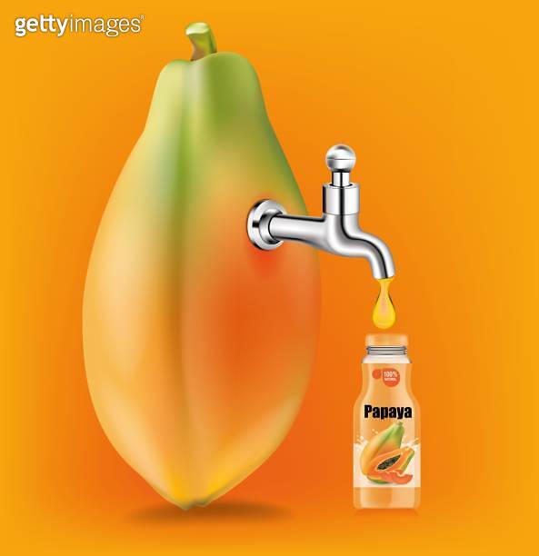 Fruit juice distilled from papaya with water tap.juice package box
