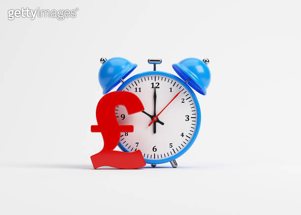 The red-colored pound symbol and blue-colored clock. (1332657185) - 게티이미지뱅크