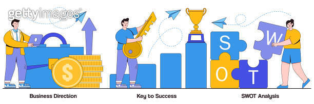 Business direction, key to success, swot analysis concept with people ...