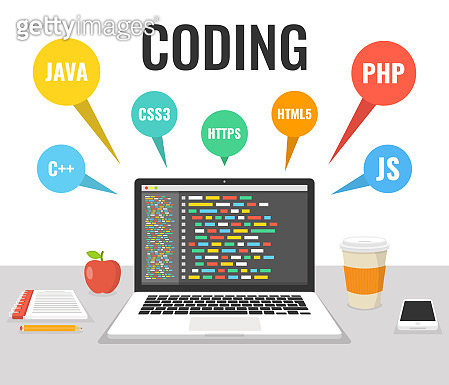 Programming, web development concept. Code on the screen laptop. Work ...