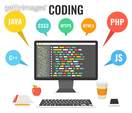 Programming, web development concept. Code on the screen computer. Work ...