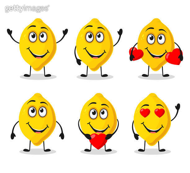 Cute and funny lemon character holding a heart . Lemon icon set ...