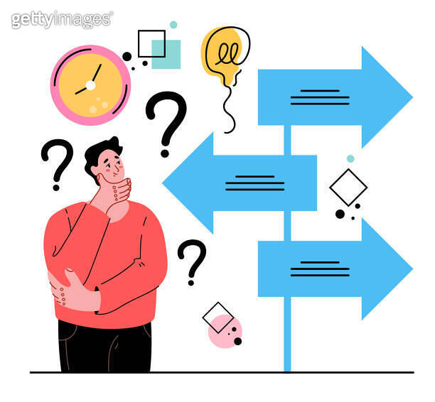Man character making hard decision and choosing options future. Future ...