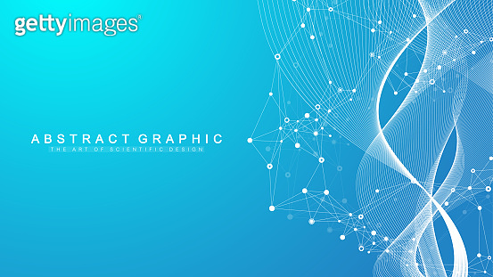 Abstract scientific background with dynamic particles, wave flow ...