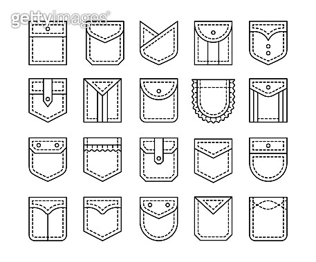 Side Pockets Icon Flat pockets with flap and button closure. Different shapes of shirt ...