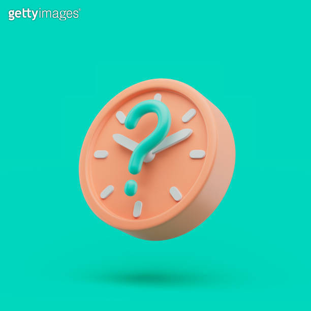Circle clock icon with question symbol. Simple 3d render illustration ...