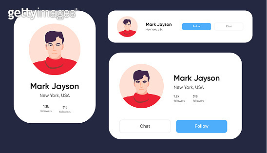 Avatar Button Examples Collection of user interface elements. Profile page with avatar ...