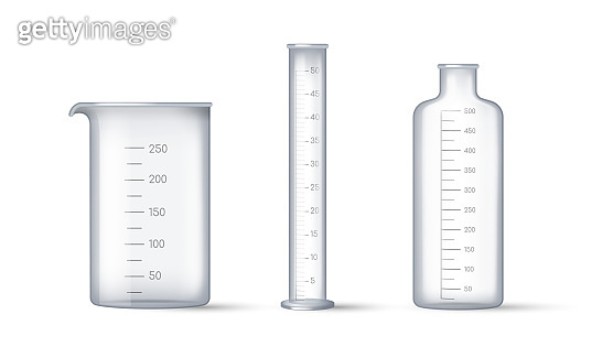 Science Measuring Dishes Laboratory glassware, measuring instruments set. Realistic equipment ...