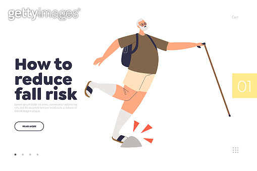 Reduce fall risk concept of landing page with senior man stumble and ...