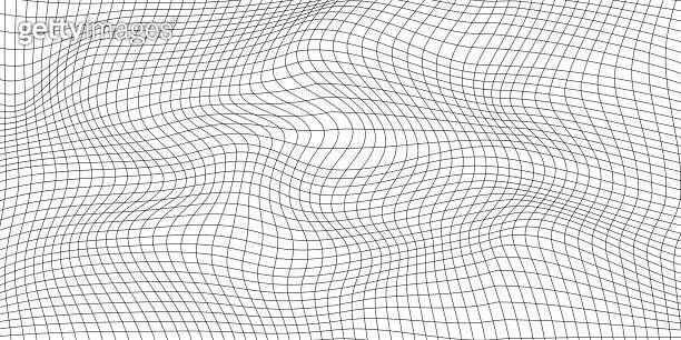 Abstract distorted wireframe wave. Vector curve surface background ...