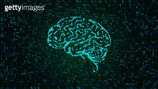 Vector concept illustration of a human brain formed out of binary code ...