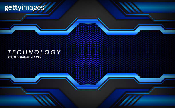 Abstract 3D black blue techno background overlap layer on dark space ...