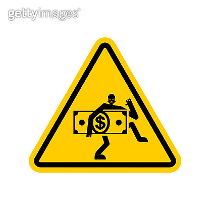 Attention Thief. Warning yellow road sign. Caution robber 이미지 ...