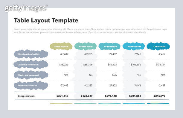 Total Layout Simple stylized table layout with the total sum column and place for ...