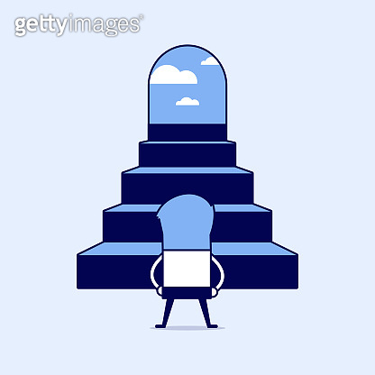 Successful businessman climbing steps. Cartoon character thin line ...