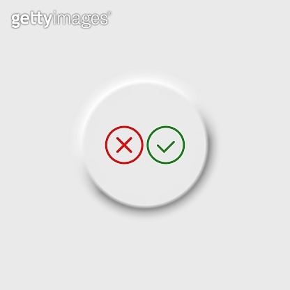 Approve and Reject on neomorphism button icon in color. Simple cross ...