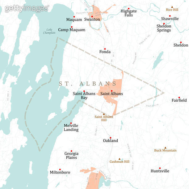 VT Franklin St. Albans Vector Road Map 이미지 (1348865968) - 게티이미지뱅크