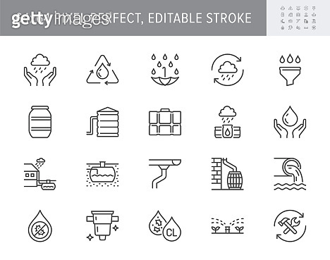 Rainwater harvesting line icons. Vector illustration include icon ...