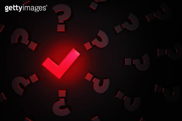 Q And A And Approval Concept - Red Check Mark Glowing Amid Black ...