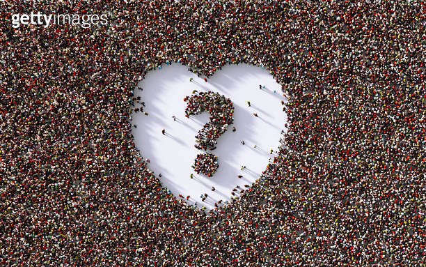 Human Crowd Forming Question Mark Inside Of A Human Heart Shape ...