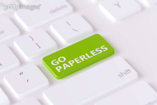 Sustainability Concept - Modern Keyboard With Go Paperless Written ...
