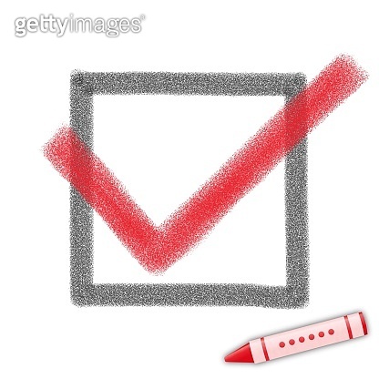 Red check mark drawn in crayon 이미지 (1359945704) - 게티이미지뱅크