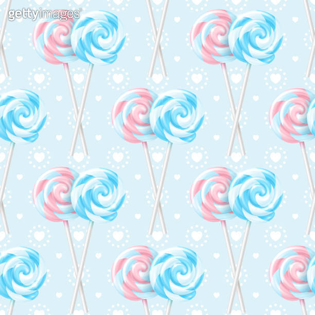 Festive vector realistic striped twisted lollipops seamless pattern