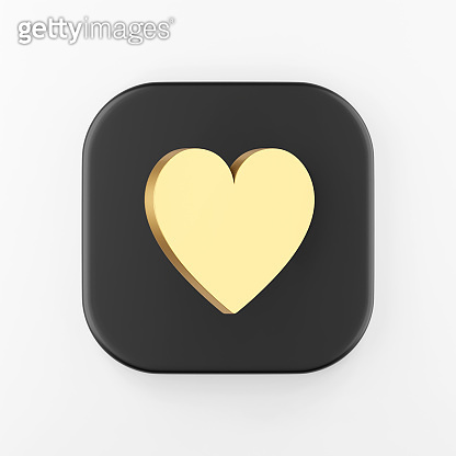 Gold flat heart icon. 3d rendering black square key button, interface ...