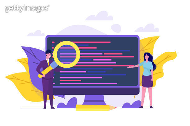 Reviewing code, software review testing, team solving errors and bugs ...