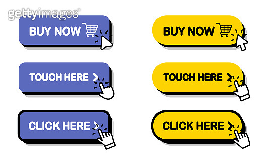 Click Here Button with Click cursor. Set of action buttons website buy ...