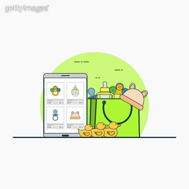 Illustration for buy online Baby equipment with smartphone concept. 이미지