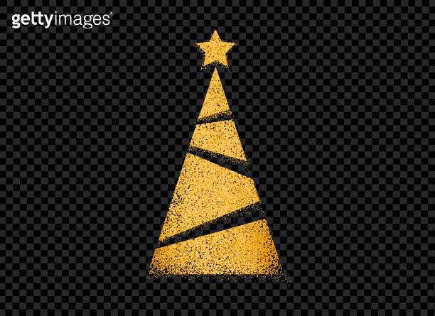 Gold glitter particles Christmas tree with star isolated on white or ...