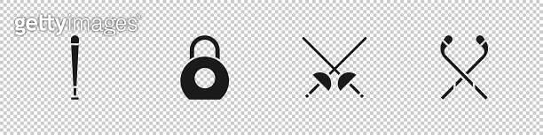 Set Baseball bat, Kettlebell, Fencing and Ice hockey sticks icon ...