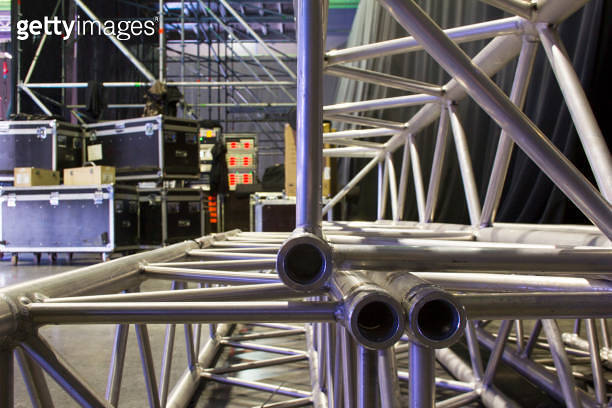 Rigging steel trusses for stage building and installation of ...